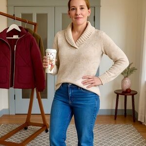 Relativity Shawl‎ Collar Sweater Beige Speckled Knit Sweater Size M